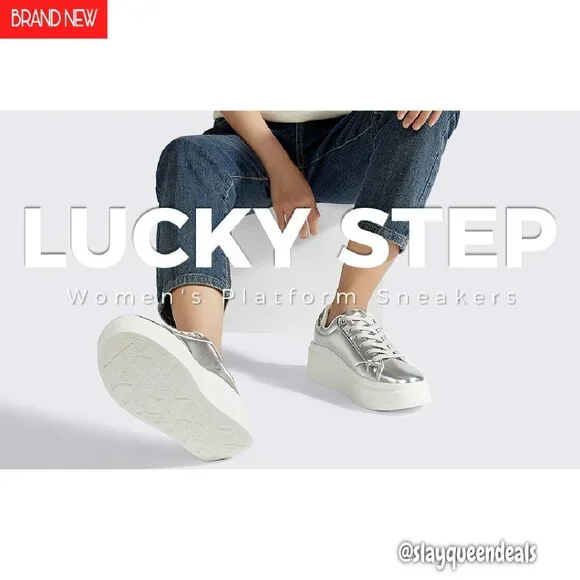 Women's Platform Sneakers Faux Leather Low Top Casual Walking Shoes - Picture 8 of 8